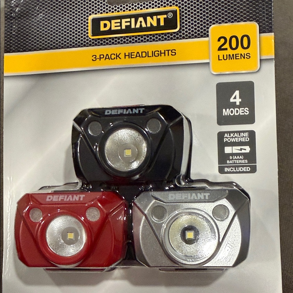 Defiant 3-Pack Headlights - Black, Red, Silver NIB